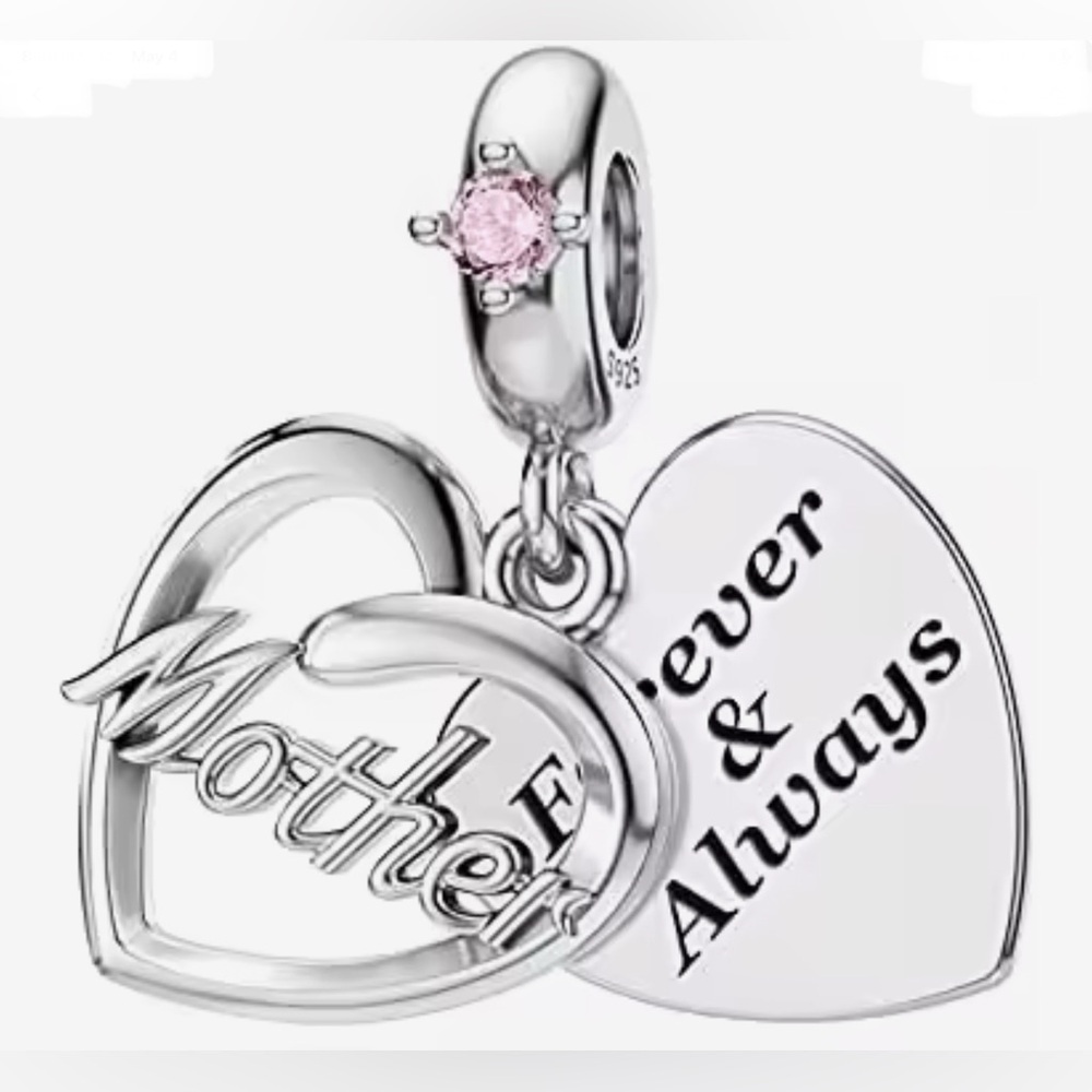 🌻 S925 Sterling Silver MOTHER Heart Charm with Pink Sapphire Gemstone
